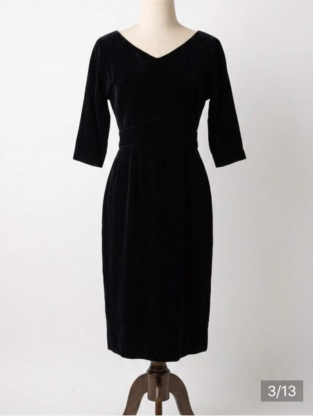 Vintage Black Velvet Cocktail Midi Dress Empire Waist‎ Wiggle